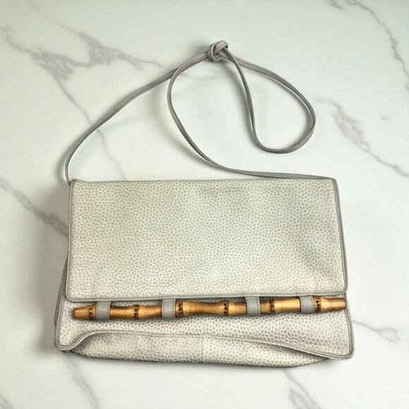 Vintage Desmo for Neiman Marcus Ivory Textured Leather Bamboo Crossbody - Picture 1 of 7